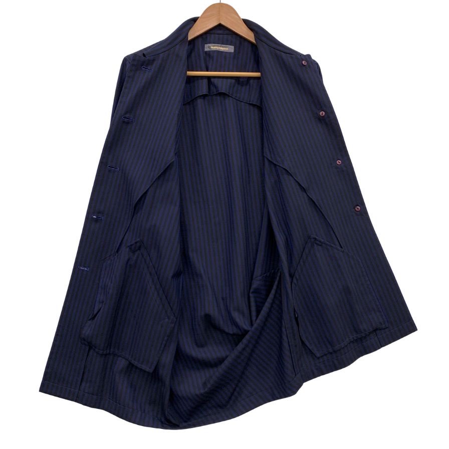 美品◆イッセイミヤケ 80S 筆タグ 変形ジャケット ストライプ ネイビー系 メンズ サイズM ISSEY MIYAKE 【AFB14】