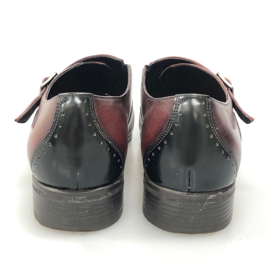 ランバンコレクション ブラックシャイニー  コンビモンク ストラップ ドレスシューズ 83378 メンズサイズ 25.5 バイカラー LANVIN COLLECTION 約25.5cm【AFC47】