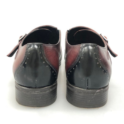 ランバンコレクション ブラックシャイニー  コンビモンク ストラップ ドレスシューズ 83378 メンズサイズ 25.5 バイカラー LANVIN COLLECTION 約25.5cm【AFC47】