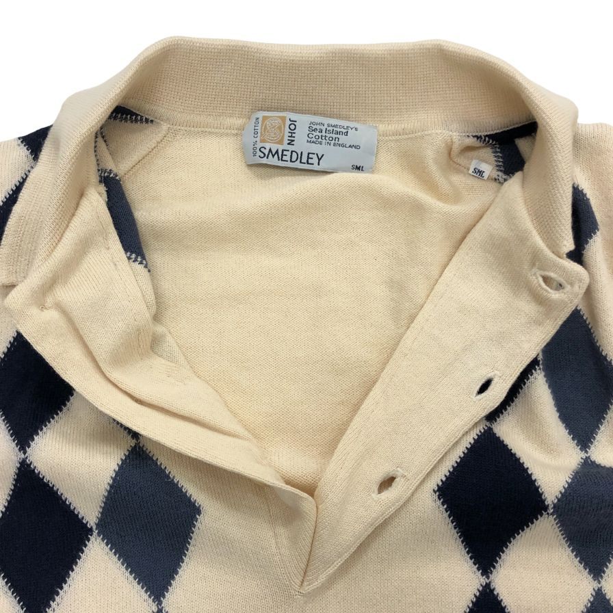 美品◆ジョンスメドレー シーアイランドコットン 半袖ニットポロ アーガイル メンズ サイズS JOHN SMEDLEY 【AFB5】