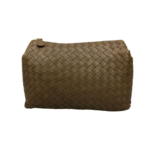 ボッテガヴェネタ ポーチ イントレチャート 化粧ケース レザー ダークブラウン BOTTEGA VENETA【AFE10】【中古】