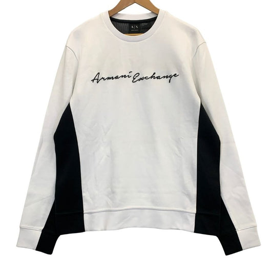 中古◆アルマーニ エクスチェンジ トレーナー 切替 刺繍 ロゴ クルーネック スウェット ホワイト メンズ サイズL ARMANI EXCHANGE 【AFB9】