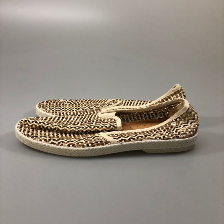 リビエラ スリッポン 編み込み レザー メッシュ シューズ マルチカラー ベージュ メンズ サイズ 44 RIVIERAS 約28.0cm【AFC49】