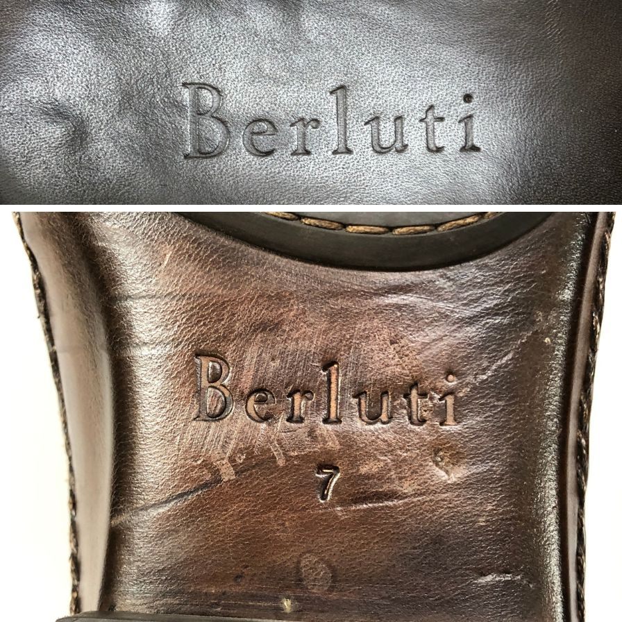 ベルルッティ レザーシューズ フルオパンケ製法 パティーヌ オルガ期 カーフ ブラウン サイズUK7 Berluti ビジネスシューズ 約25.0cm【LA】【中古】
