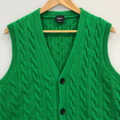 美品◆バフィー ケーブルニット ベスト ウール メンズ グリーン サイズ50 BAFY 【AFB13】