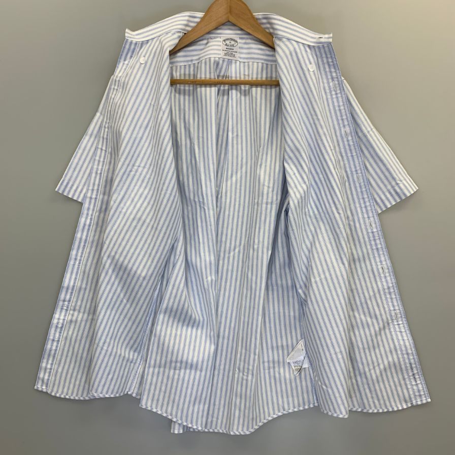 美品◆ブルックスブラザーズ 半袖シャツ ストライプ コットン ボタンダウン ブルー メンズ サイズ15 Brooks Brothers 【AFB30】