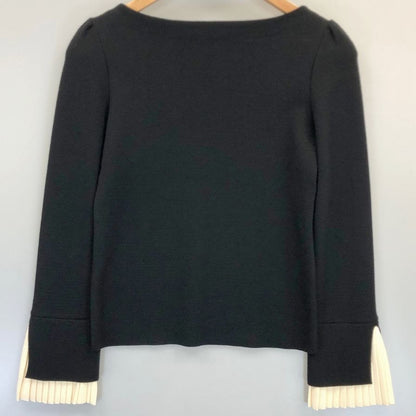美品◆フォクシー ニット トップス 袖プリーツ ウール100% 37124 レディース サイス38 ブラック×ホワイト FOXEY 【AFB4】
