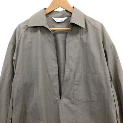 極美品◆アンセルム スキッパー ロングシャツ 長袖シャツ プルオーバー コットン リネン カーキ サイズ1 Ancellm 【AFB46】