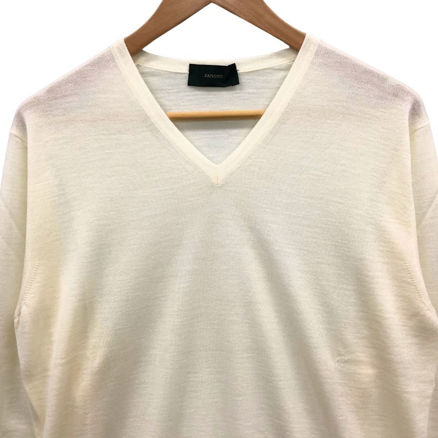 美品◆ザノーネ  Vネック ニット ウール アイボリー サイズ48 メンズ ZANONE 【AFB7】