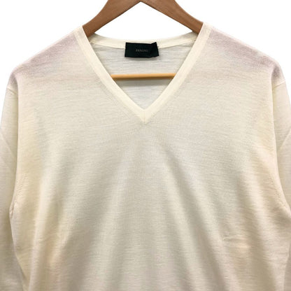 美品◆ザノーネ  Vネック ニット ウール アイボリー サイズ48 メンズ ZANONE 【AFB7】