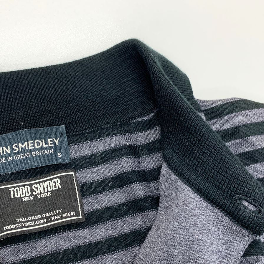 中古◆ジョンスメドレー×トッドスナイダー ニットポロ ブラック×グレー サイズS JOHN SMEDLEY×TODD SNYDER 【AFB19】