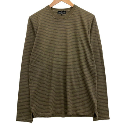 新品同様◆ロベルトコリーナ Tシャツ ロングスリーブ ボーダー リネン混 コットン カーキ サイズ48 メンズ roberto collina 【AFB41】