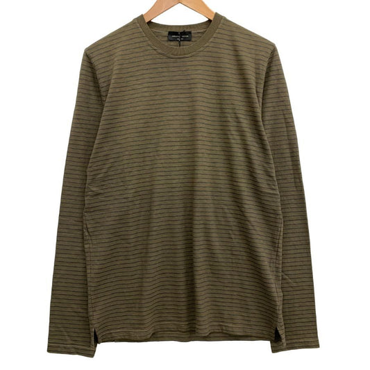 新品同様◆ロベルトコリーナ Tシャツ ロングスリーブ ボーダー リネン混 コットン カーキ サイズ48 メンズ roberto collina 【AFB41】