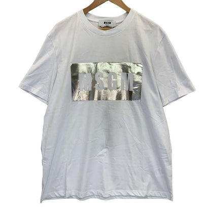 新品同様◆エムエスジーエム Tシャツ 半袖 メタリック プリント ホワイト シルバー メンズ サイズL MSGM 【AFB6】