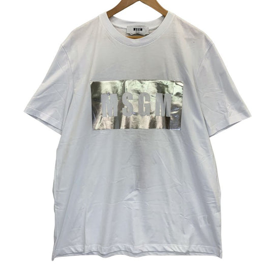 新品同様◆エムエスジーエム Tシャツ 半袖 メタリック プリント ホワイト シルバー メンズ サイズL MSGM 【AFB6】