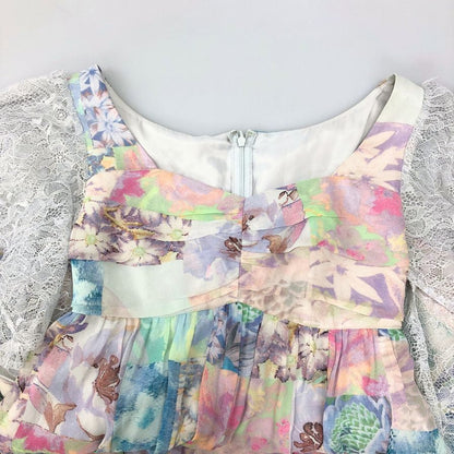 極美品◆ダイアグラム グレースコンチネンタル ノースリーブワンピース 花柄 レース装飾 マルチカラー レディース サイズ36 Diagram GRACE CONTINENTAL 【AFB47】