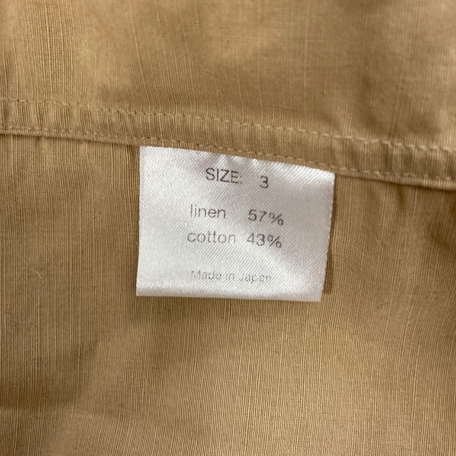 中古◆シンヤ バンドカラー 長袖シャツ 日本製 リネン混 メンズ サイズ3 ブラウン SHINYA 【AFB28】