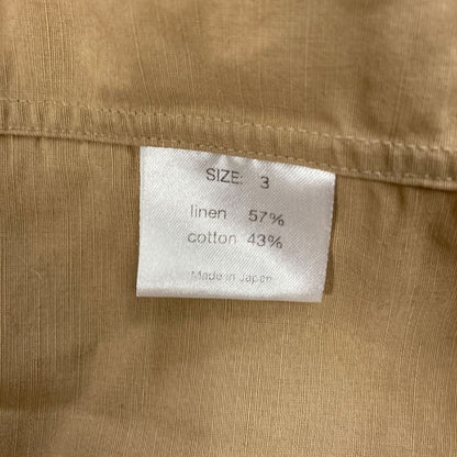 中古◆シンヤ バンドカラー 長袖シャツ 日本製 リネン混 メンズ サイズ3 ブラウン SHINYA 【AFB28】
