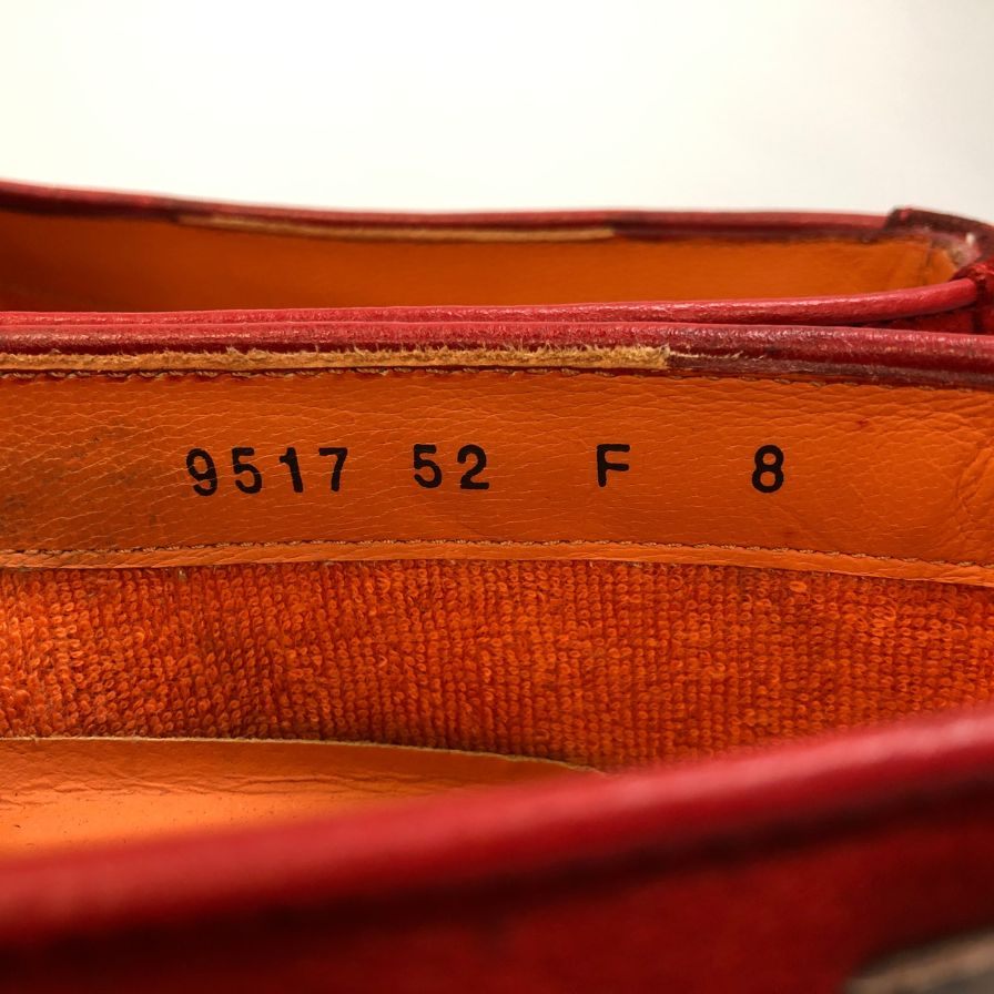 サントーニ スリッポン 9517 スエード モカシン Uチップ レッド サイズUK8 Santoni 約26.5cm【AFC5】