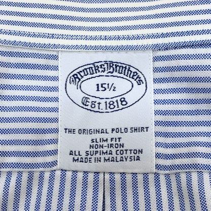 中古◆ブルックスブラザーズ シャツ 半袖 ボタンダウン ストライプ 綿 メンズ ブルー サイズ15.5 Brooks Brothers 【AFB25】