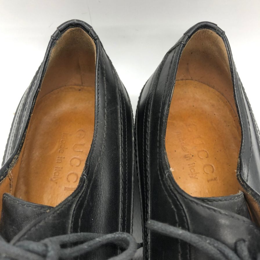 グッチ ウイングチップ カーフ ロゴ刻印 ステッチ メンズ ブラック サイズ40E GUCCI 約25.0cm【PTM4】