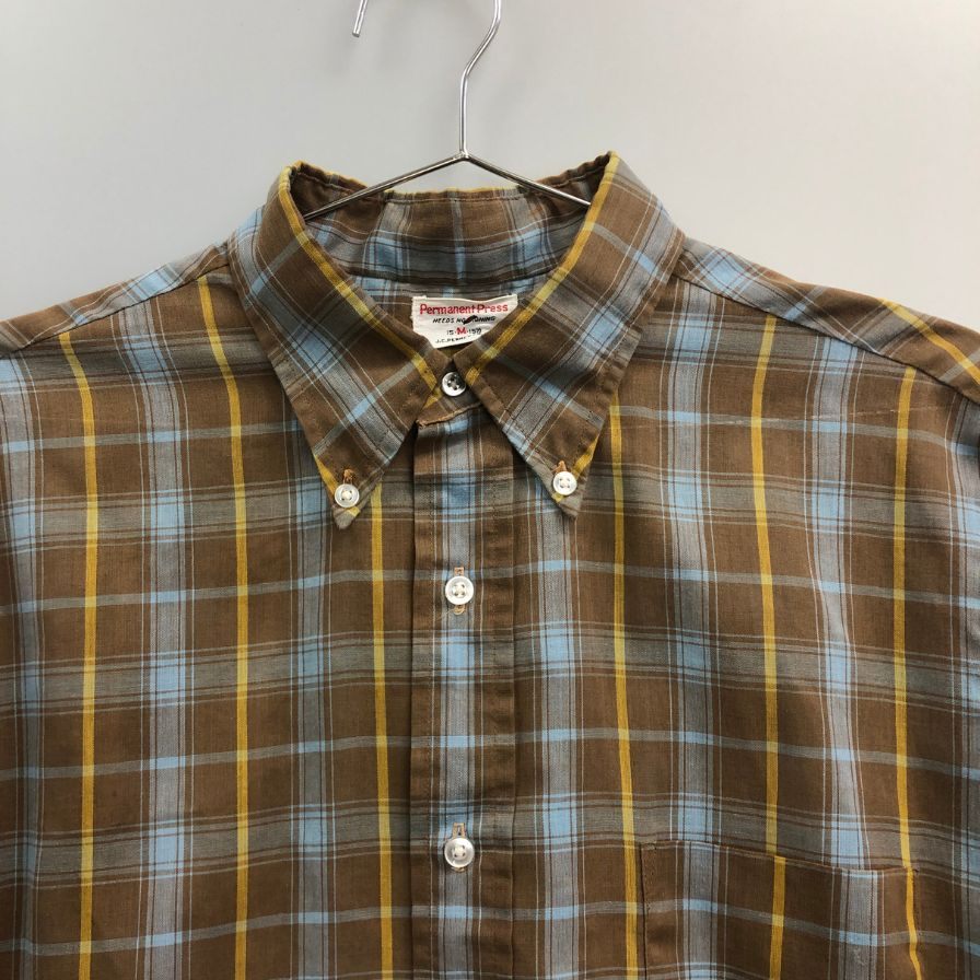 美品◆ジェーシーペニー 70S ボタンダウンシャツ Permanent Press チェック サイズM メンズ J.C.Penney 【AFB12】