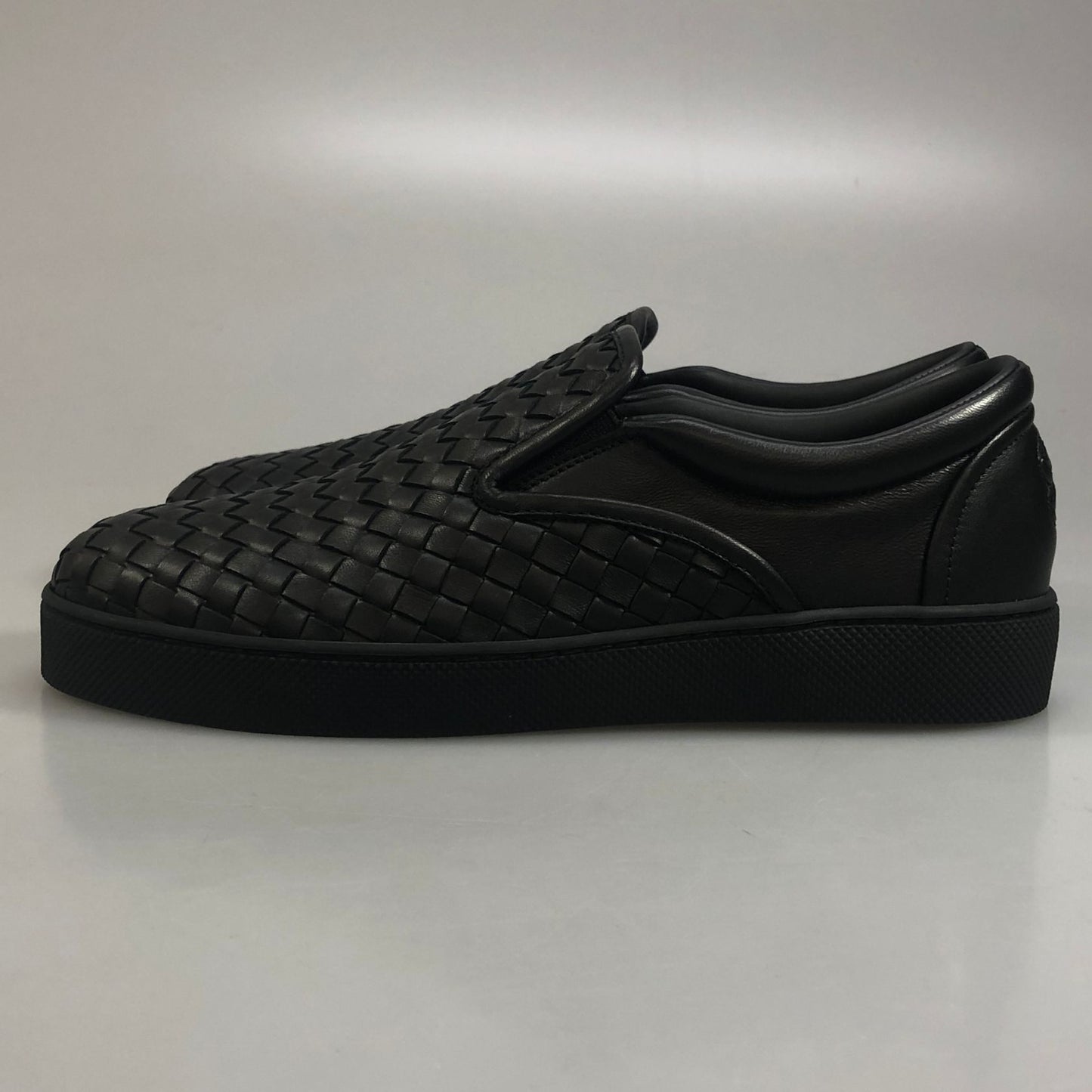 ボッテガ スリッポン イントレチャート レザースニーカー メンズ ブラック サイズ39 BOTTEGA VENETA 約24.5cm【AFD9-2】
