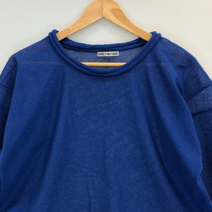 極美品◆イッセイミヤケ セーター ラウンドネック ネイビー サイズ2 レディース IM92KN515 ISSEY MIYAKE 【AFB26】