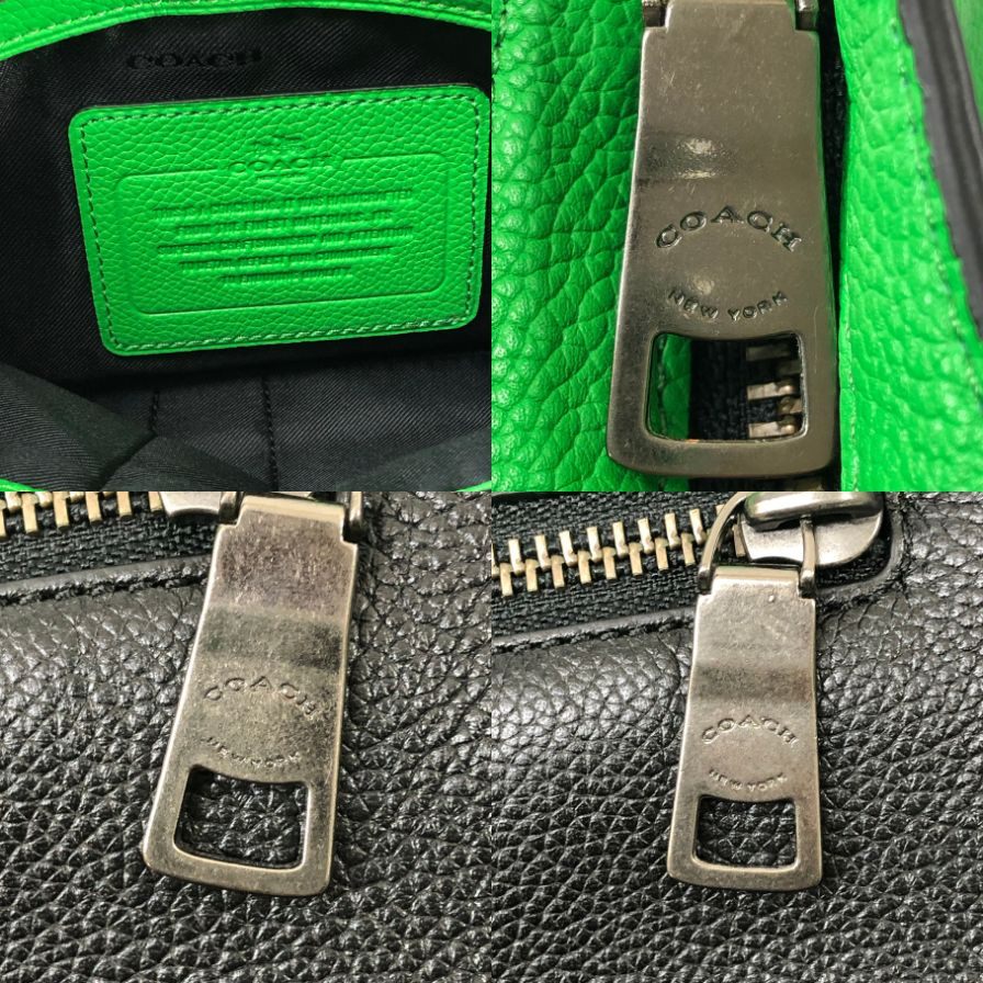 コーチ ショルダーバッグ シボ革 バイカラー ブラック×グリーン メンズ COACH【AFE3】