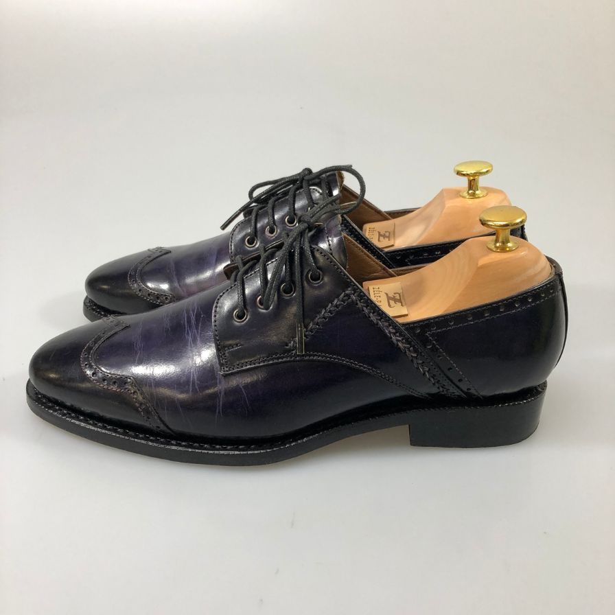 ゼルパリ レザーシューズ ウイングチップ ポリッシュレザー ユニセックス パープル サイズ40前後 ZELE-PARIS 約25.0cm【AFC48】