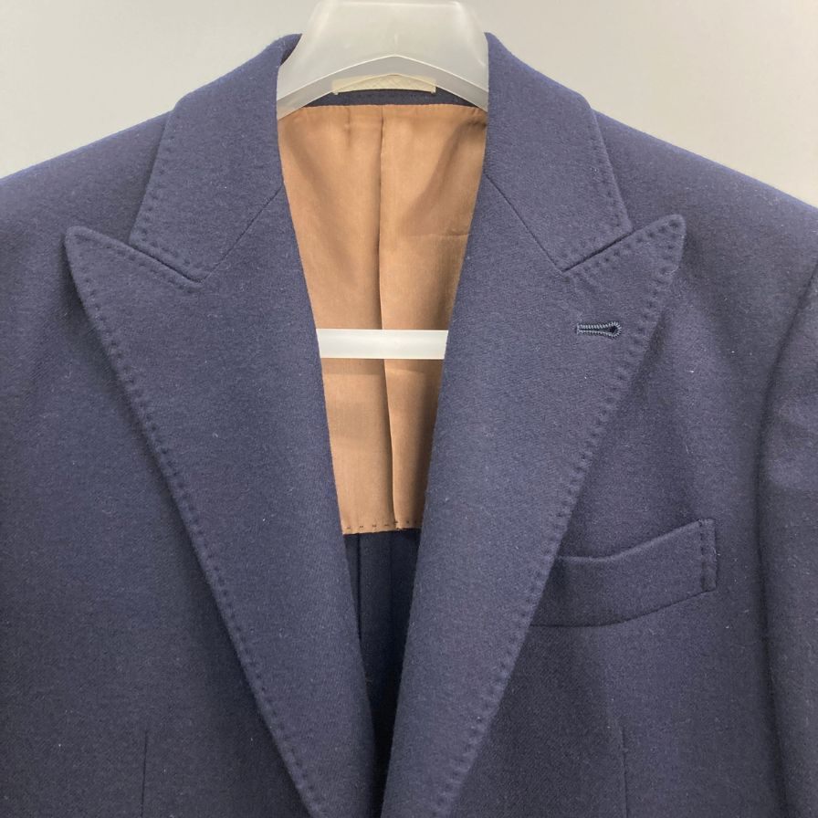 美品◆ブルネロクチネリ 3B テーラードジャケット ウール カシミヤ混 メンズ サイズ44 ネイビー Brunello Cucinelli 【AFB46】