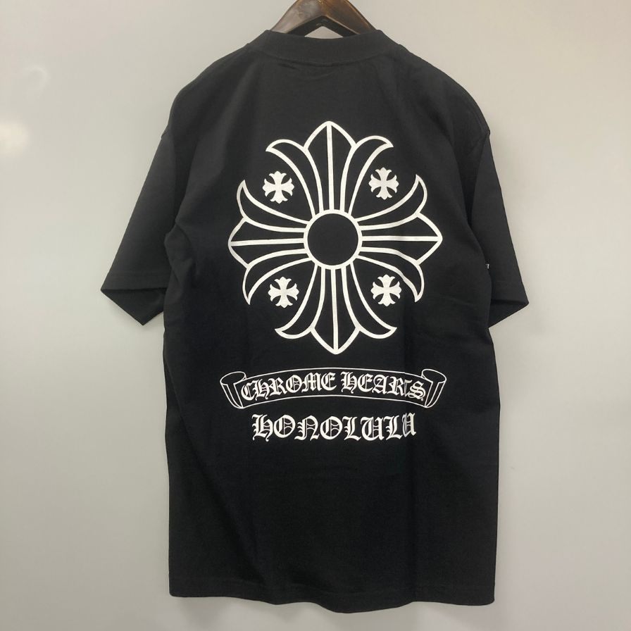 極美品◆クロムハーツ Tシャツ ポケットT 胸元ロゴ バックプリント クロス HONOLULU ブラック サイズL メンズ CHROME HEARTS 【AFB35】
