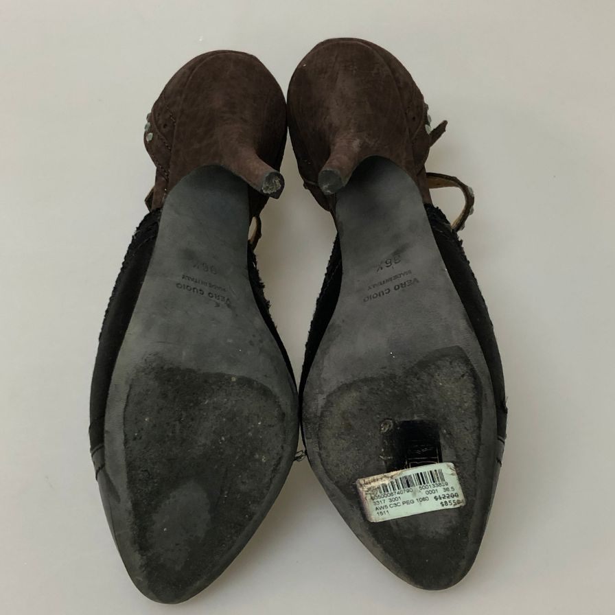 ランバン パンプス レザー サテン クリスタル ハイヒール サイズ36.5 レディース ブラック ブラウン Lanvin 約23.5cm【AFC28】