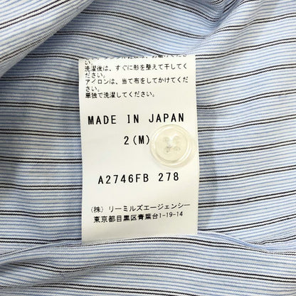 新品同様◆ジョンスメドレー シャツ ノーカラー バンドカラー 長袖 ストライプ メンズ ブルー系 サイズM JOHN SMEDLEY 【AFB35】