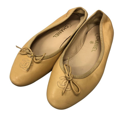 シャネル バレエシューズ CCマーク レディース サイズ37 ベージュ CHANEL 約23.5cm【AFC3】
