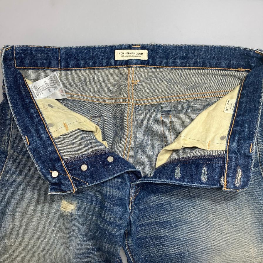 ロン ハーマン デニム パンツ ダメージ加工 USA製 セルビッジ 青耳 メンズ サイズ31 インディゴ Ron Herman Denim 【AFB12】