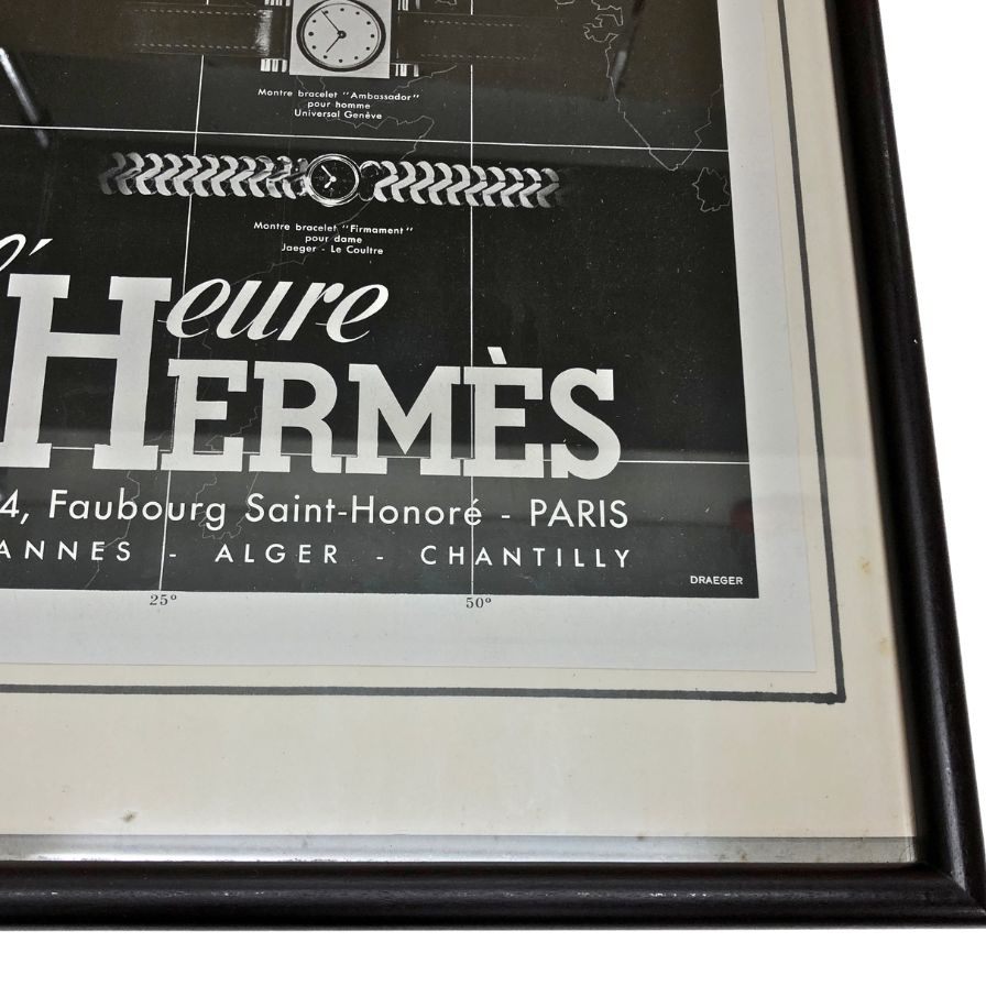 エルメス ポスター リストウォッチ 秒針 時計 ヴィンテージ 額付き HERMES【AFE13】【中古】