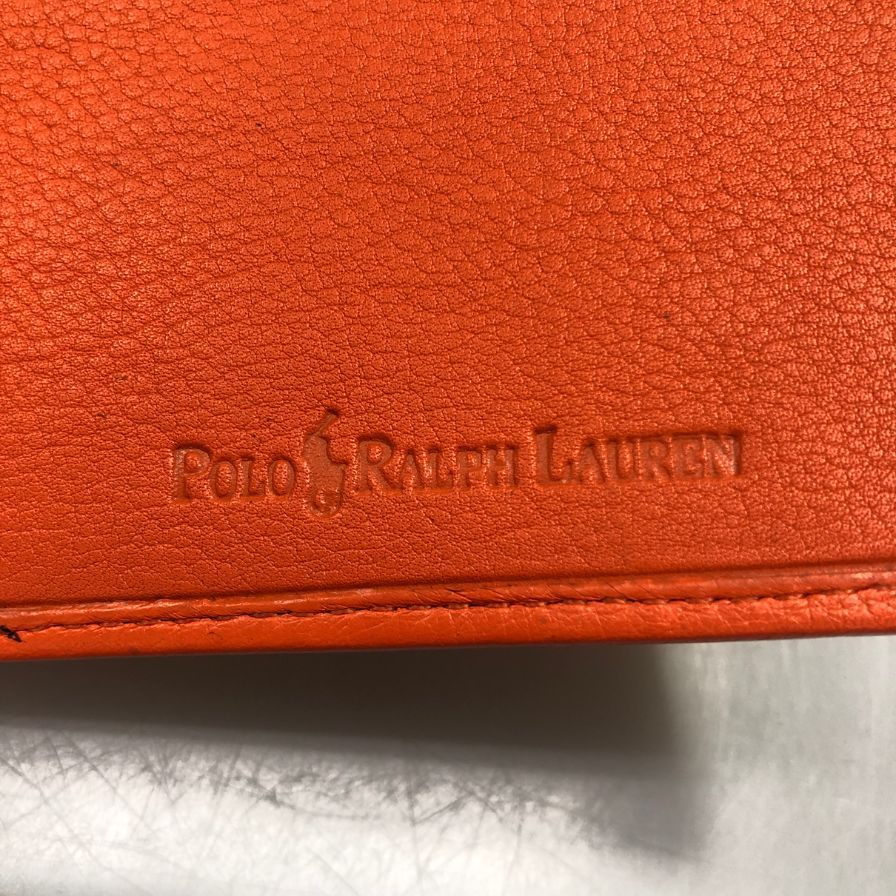 ポロ ラルフローレン レザー 二つ折り 財布 ロゴエンボス オレンジ POLO RALPH LAUREN【AFI10】