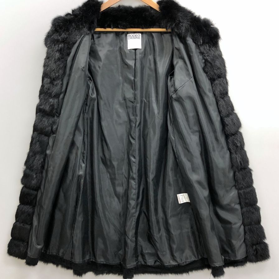 美品◆ロデオクラウン コート ラビット ファー ハーフ ノーカラー ブラック レディース サイズM RODEO CROWNS 【AFF21】
