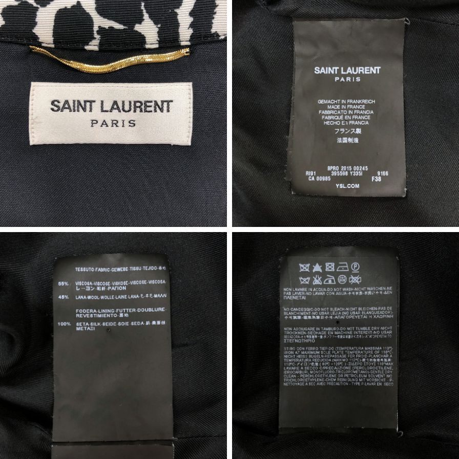 美品◆サンローランパリ 15SS ノースリーブ アニマル柄 ワンピース レディース サイズ38 ブラック  SAINT LAURENT PARIS 【AFB1】