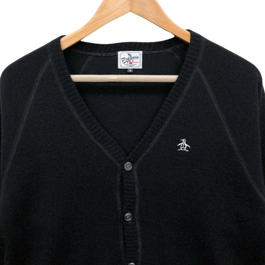 美品◆ペンギン カーディガン ニット ロゴ メンズ サイズ3  ブラック Penguin by Munsingwear 【AFB26】