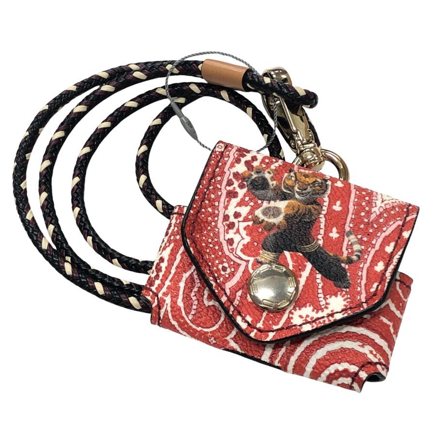 エトロ エアポッズケース カンフーパンダ AirPodsケース レッド系 レザー ETRO【AFI3】【中古】