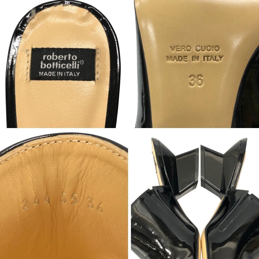 ロベルト ボッティチェリ エナメル パンプス サンダル イタリア製 レディース サイズ36 ブラック Roberto Botticelli 約22.5cm【AFC47】