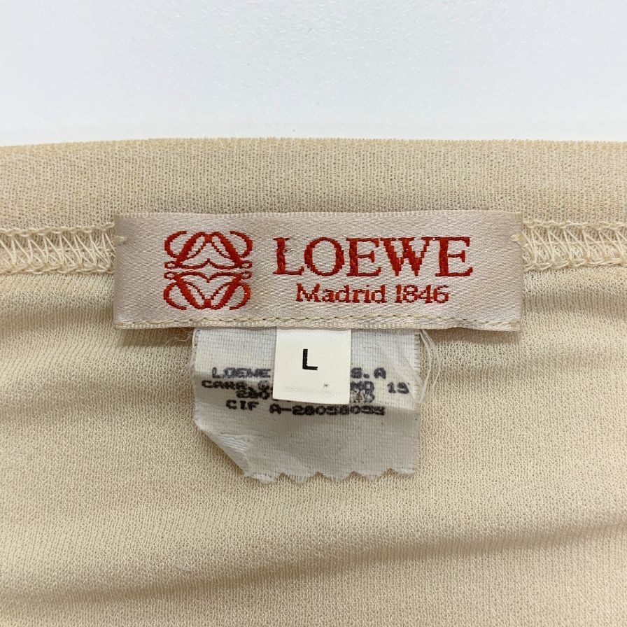 美品◆ロエベ 半袖Tシャツ ロゴ刺繍 ベージュ レディース サイズL LOEWE 【AFB28】