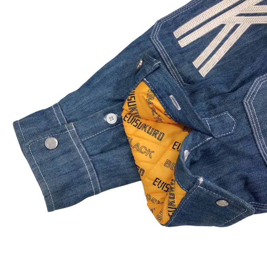 美品◆エヴィス デニムジャケット 中綿 ブルー 裏地ロゴ メンズ サイズXXL EVISU 【AFB56】