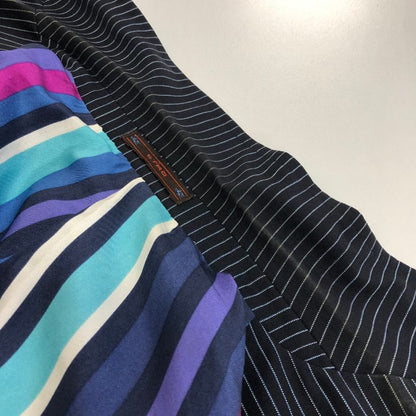 美品◆エトロ 3つボタン 3Bジャケット ストライプ柄 裏地パープル メンズ サイズ48 ネイビー ETRO 【AFA18】