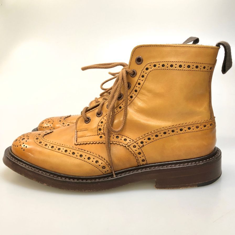 トリッカーズ カントリーブーツ M2508 モールトン カーフ メンズ サイズ7ハーフ ベージュ Tricker`s ブーツ 約25.5cm【LA】【中古】