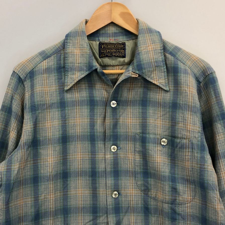 中古◆ペンドルトン 70S チェックシャツ ブルー系 SIR PENDLETON メンズ サイズM PENDLETON 【AFB17】