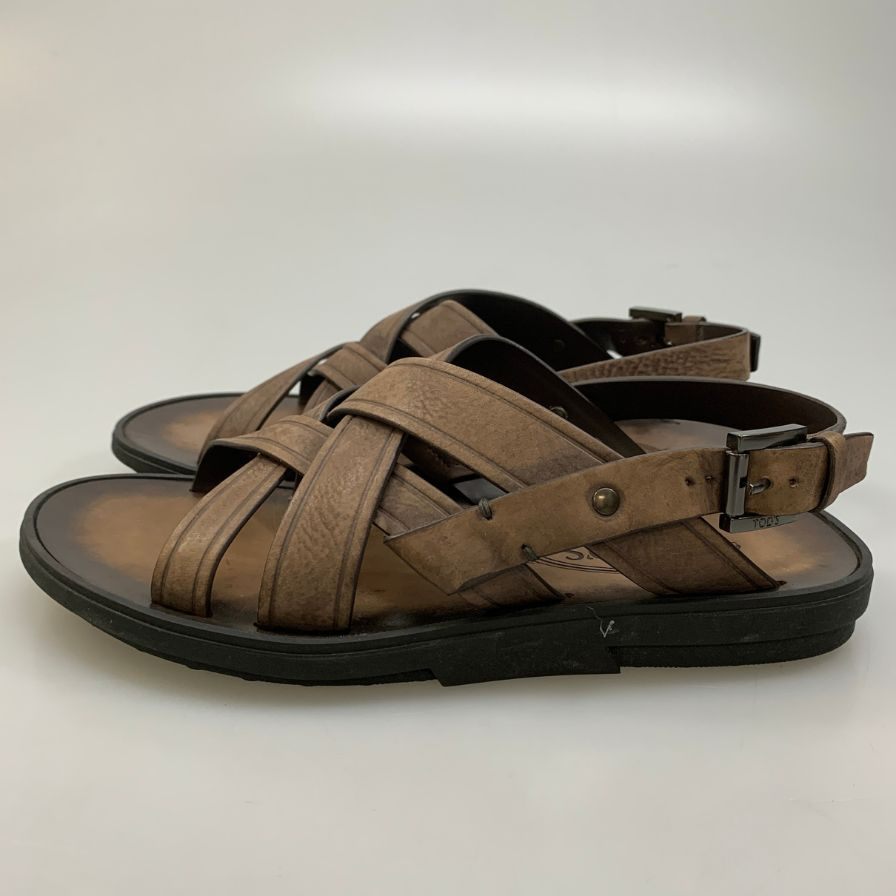 トッズ レザーサンダル ストラップ メンズ ブラウン サイズ5  TODS 約24.0cm【AFC1】