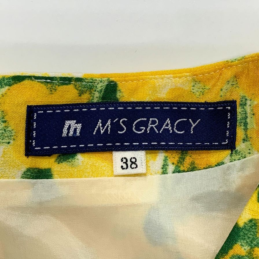 美品◆エムズ グレーシー ノースリーブ ワンピース レディース サイズ38 総柄イエロー M’S GRACY 【AFB12】